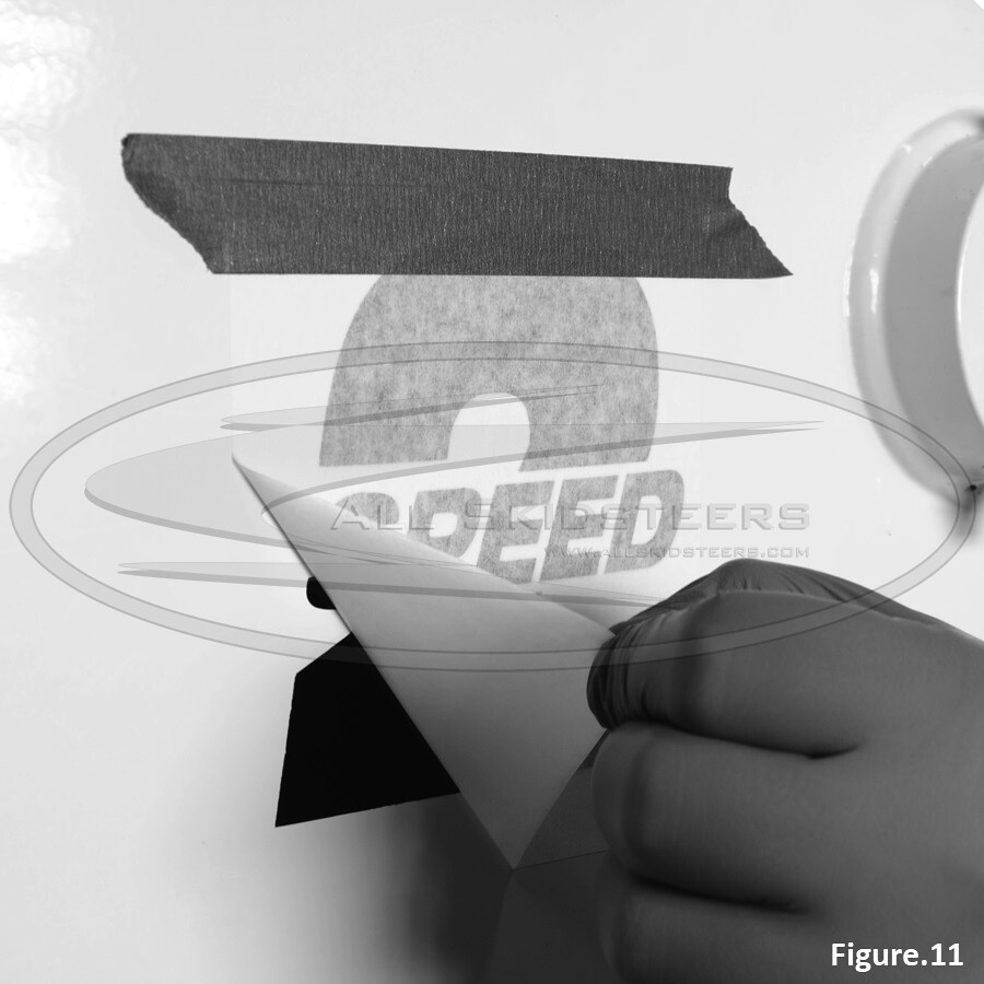 peel off the application paper at and angle to the surface
